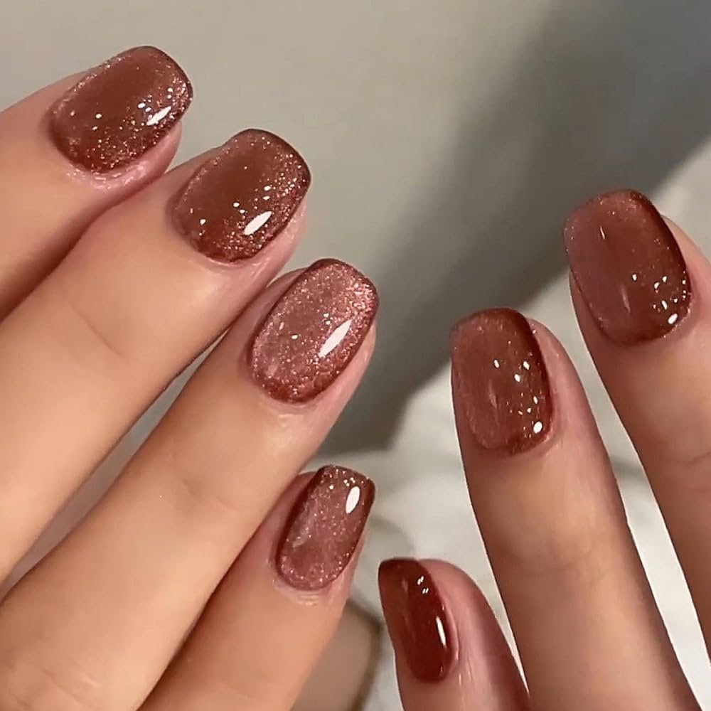 Shimmering Orange Brown Nails
